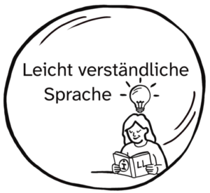 Illustration eines Planeten zum Grundkurs Leicht verständliche Sprache: Eine Person liest ein Buch, über ihr leuchtet eine Glühbirne.